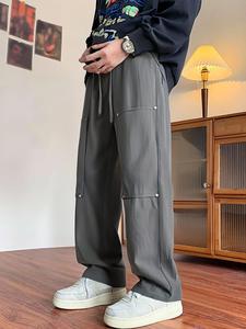 Men's Solid Rivet Decor Pocket Pants, Loose Casual Comfy Trousers for Fall & Winter, Men's Bottoms for Daily Wear