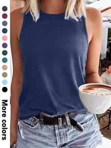 Women's Plain Round Neck Tank Top, Casual Sleeveless Top for Summer, Ladies Clothes for Daily Wear, Clothing