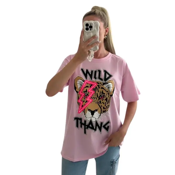 Women's Wild Tiger Thang Oversized T-Shirt- Cotton Baggy Streetwear Tee for Ladies (Black/White/Pink/Green) Casual Summer Crewneck Top Comfort Fabric 5
