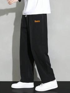 Men's Letter Print Drawstring Waist Pants, Loose Casual Comfy Straight Leg Trousers for Summer, Woven Bottoms for Men