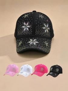 Rhinestone Decor Flower Design Baseball Cap, Casual Outdoor Sports Hat for Women & Girls, Fashion Accessories for Daily Wear