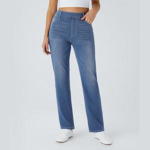 Halara Flex High Waisted Multiple Pockets Straight Leg Washed Stretchy Knit Casual Jeans - Comfortable Casual Denim, Minimalist Design #DealDrops #Summer #Summervibes