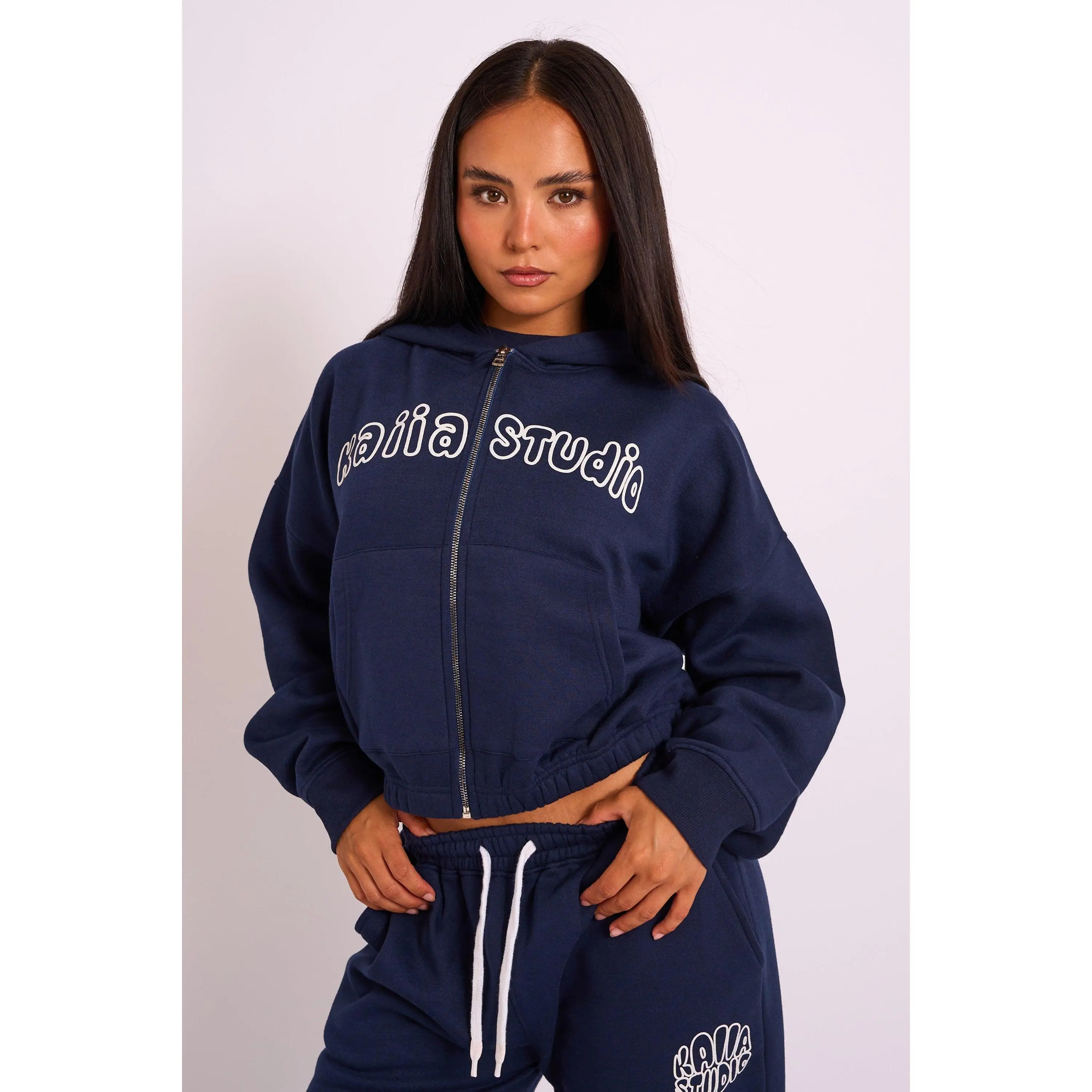 Kaiia Studio Bubble Logo Zip Through Hoodie Navy