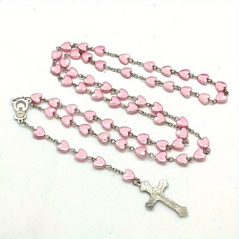 Product Introduction of Resin Heart Bead Rosary with Cross Pendant, Spiritual Prayer Beads for Catholic, Christian, Religious Devotion, No Electricity Required 0