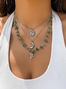 Women's Boho Style Beaded & Pendant Necklace, Vintage Trendy Beaded & Pendant Necklace, Fashionable Jewelry for Women As Gift without Box, Necklace Layering Clasp