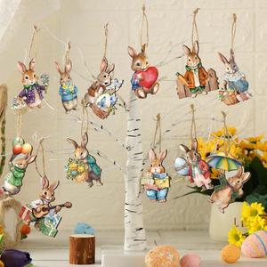 Easter Rabbit Design Hanging Ornament, 24pcs/set Cute Hanging Wooden Ornament, Hanging Decoration for Home Party Festival, Home Decor