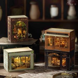 Fantasy Magic Cube Series DIY Miniature Dollhouse Cabin, 1 Box DIY Creative Home Bedroom Decoration, Wooden Handmade 3D Puzzle Model Toy