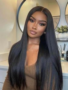 30inch Hd Straight Glueless Lace Frontal Wig, Pre Plucked Ready To Wear, 13x5x1 Synthetic Lace Frontal Wigs for Women 180 Density Wig