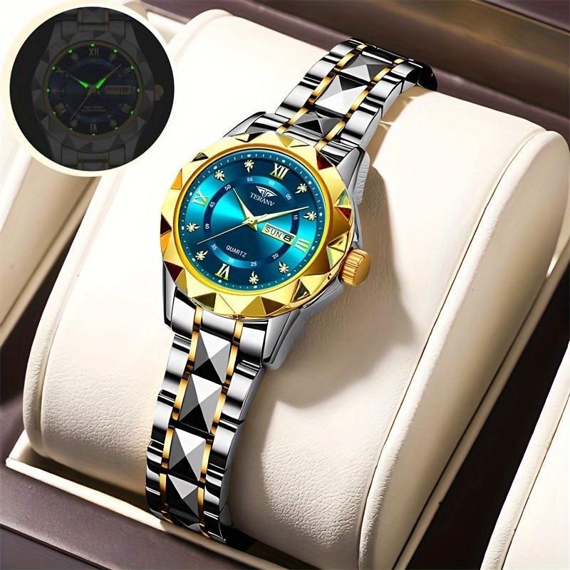 A New Stylish Stainless Steel Ladies Watch With Night Light, Calendar, And Week Display Is An Ideal Choice For Ladies' Sports Watches For Simple And Casual Lifestyle Travel Quartz Watch Birthday Gifts Holiday Gifts Presents. 1