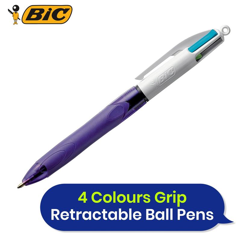 BIC 4 Colours Grip Ballpoint Pens. Each pack includes 12 pens with fashion ink colours like pink purple turquoise and lime green 0
