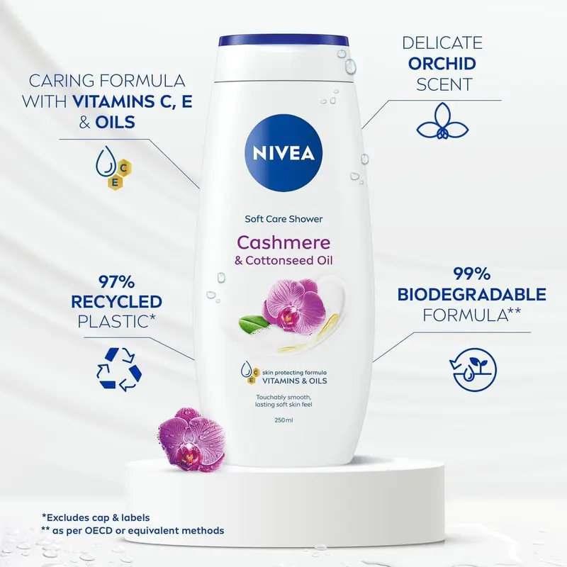 Nivea Cashmere & Cotton Oil Shower Gel (250ml), Body Wash with Vitamin C, E, and Precious Oils, Protects Skin from Drying Out and Leaves it Touchably Smooth Cleansing Moisture 1