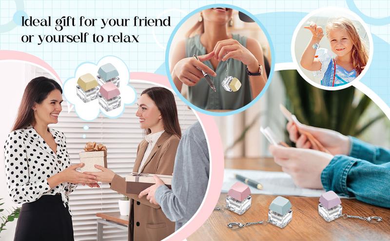 Product Introduction of 6 Pcs Keyboard Fidget Toy Fidget Clicker Keyboard Keychain Decompression Toys Button Stress Relief Gifts for Adult to Relief Stress Pass the Time(Macaron Colors) 4