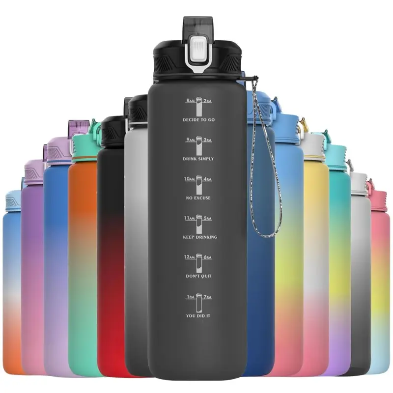 1 Litre Fitness Sport Water Bottles with Straw & Time Maker, BPA-free Plastic Bottle 1 Design for Girls, Boy Running, cycling (Spout 1000ml Black), Drinkware, Washable, Reusable, Portable, Tumbler, Bottles, Mug, Cup Cover Lid Silicone Translucent Bottled 0