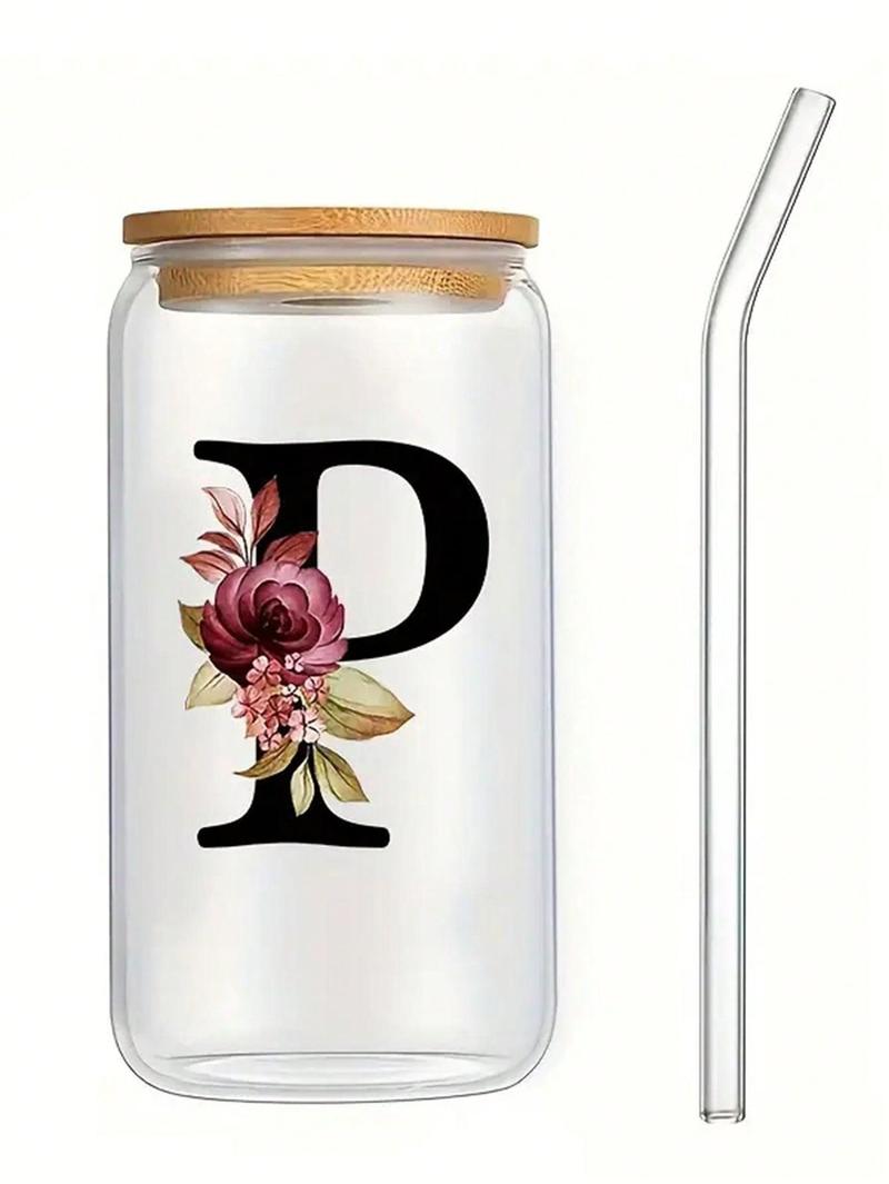 Product Introduction of Letter Printed Glass Cup with Straw & Lid - 480ml - Simple and Beautiful - Transparent - Flat Bottom - Hot Drinks - Home or Coffee Shop Use - Drinkware 17