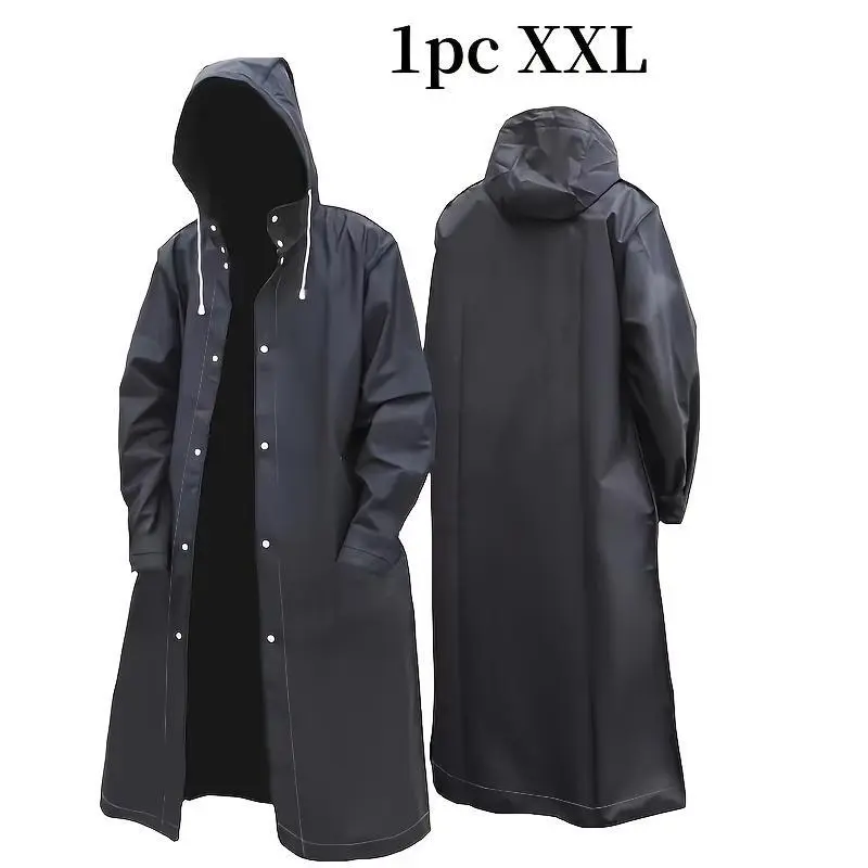 Unisex Black EVA Waterproof Raincoat, Long Hooded Rain Jacket for Motorcycle, Cycling, Hiking, Fishing - No Pocket Outdoor Gear 7