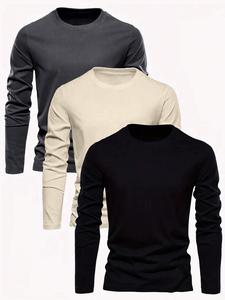 Men's Solid Long Sleeve Crew Neck Sweatshirt, Casual Loose Fit Pullover for Fall & Winter, Men's Clothes for Daily Wear