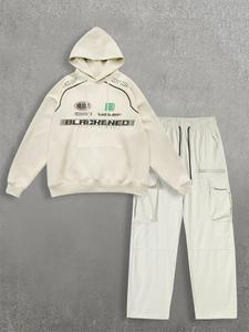 Men's Letter Print Hoodie & Pants Two-piece Set, Casual Long Sleeve Hooded Sweatshirt & Trousers for Fall & Winter, Men's Two-piece Outfits for Daily Wear