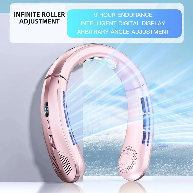 Fan 3000mA Portable Mini Hanging Neck Fan Bladeless Neckband Fan Digital Display Power Air Cooler USB Rechargeable Electric Fans 5