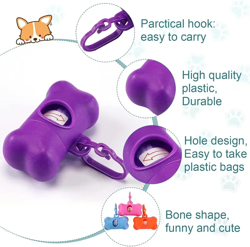 SGM 6 Pcs Dog Poop Bag Holder - Leak-Proof & Portable Dispenser for Pet Waste - Bone Shape, Vibrant Colors 3