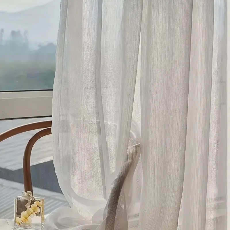 1PC French Champagne Gold Elegant Sheer Curtains for Living Room Bedroom Balcony Starlight Transparent Yarn Voile Organza Drapes 4