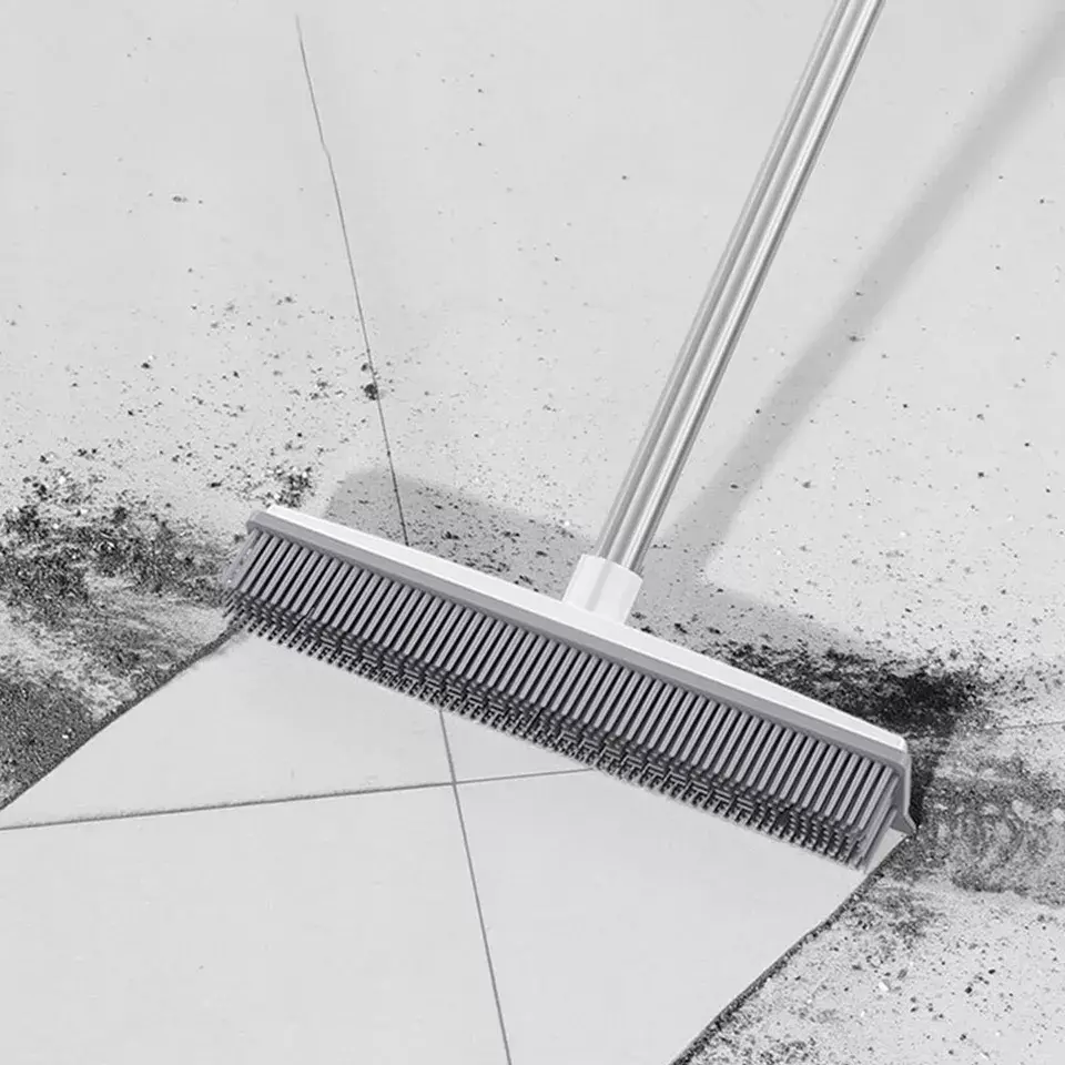 2 in1 Rubber Broom Brush Pet Hair Remover Bristle Carpet Cleaning Broom Sweeping Telescopic length adjustable