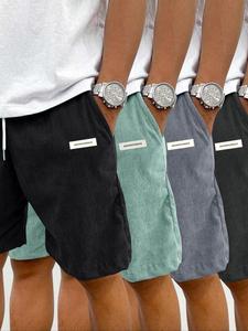 Men's Letter Print Corduroy Shorts, Casual Loose Fit Straight Leg Shorts for Summer, Breathable Comfy Men's Bottoms for Daily Wear