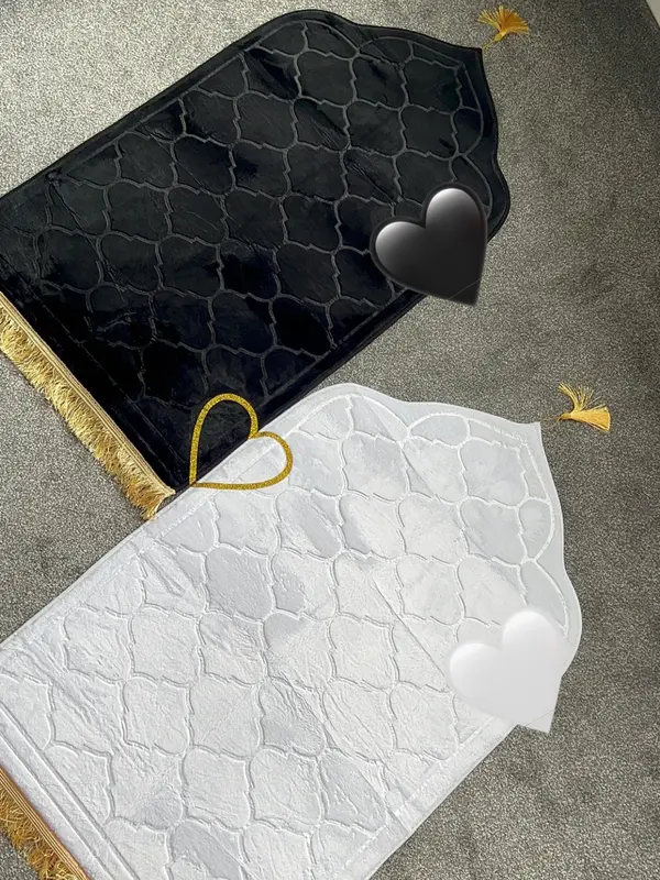 Prayer Mat Set with Love Heart Design Islamic Wedding Gift Nikkah Gift Couples soft foam padded mats vinyl gold glitter His & Hers present 3