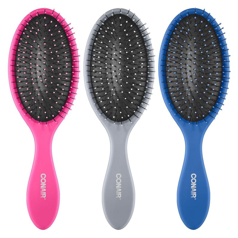 Conair Detangling Hair Brush 3PK – For Wet & Dry Hair  Ideal for All Hair Types (Blue, Pink, Gray) 0