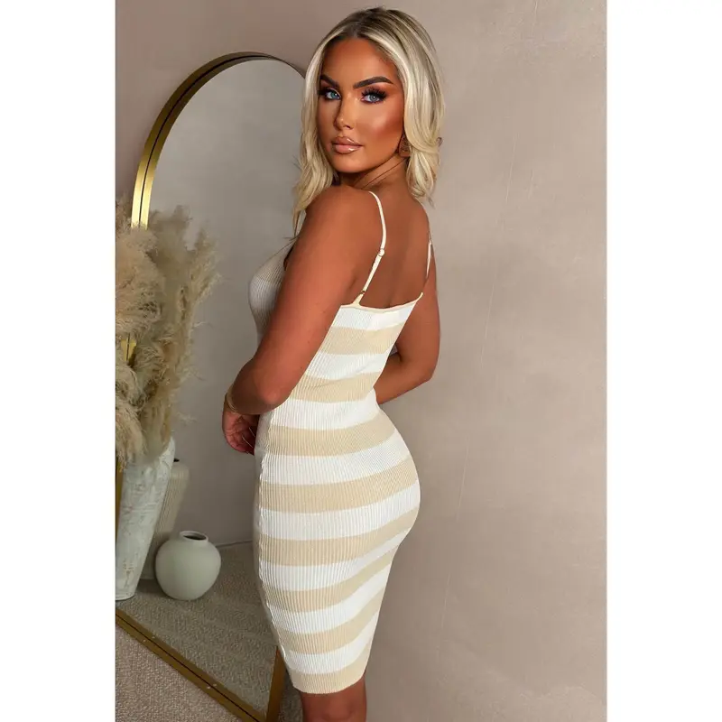 Sunkisses Secrets Cream Ultra Soft Striped Knitted Mini Dress 2