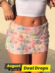Women's Floral Print Tulle Skirt, Fashionable Cute Mini Skirt for Daily Holiday Vacation Wear, Ladies Bottoms for Summer, Womenswear, Bohemian Summer Skirts, Boho Casual Comfy Skirt, Floral Printed Skirt