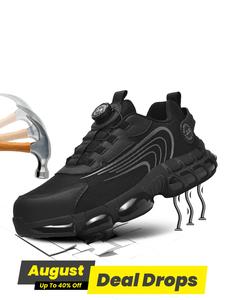 Men's Fashionable Steel Toe Lightweight Safety Shoes, Casual Comfortable Breathable Work Shoes, Trendy All-match Black Sports Footwear for Daily Wear, Steel Toe Sneakers