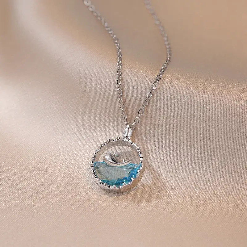 Oceanic Whisper Whale & Wave Necklace K-Drama Inspired Holographic Blue Ocean Wave Pendant | joyaaltd 1