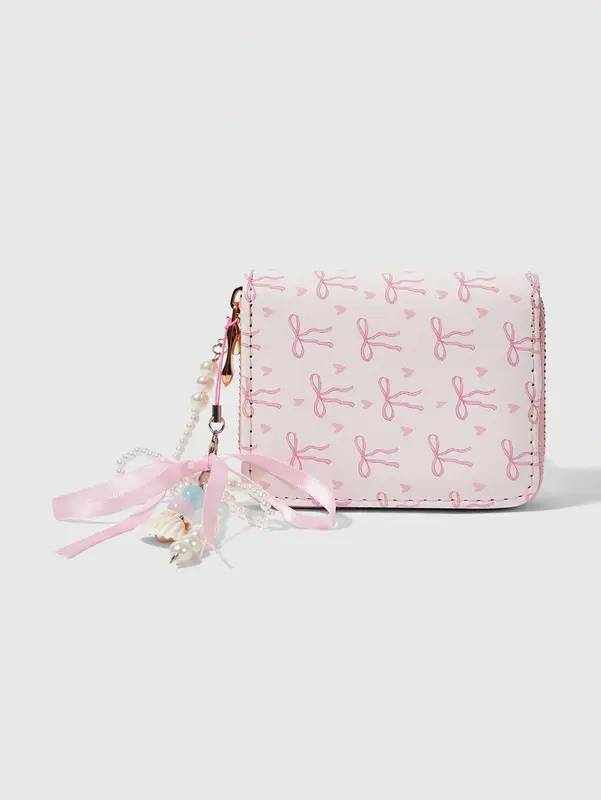 ROMWE Kawaii Pink Bow Whale Pendant Short Wallet, Creative Multifunctional Card Slots Purse 3