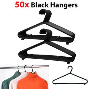 50 x Adult Black Coat Hangers Hanger Strong Plastic Clothes Trousers Organiser Pack Hanging hangers