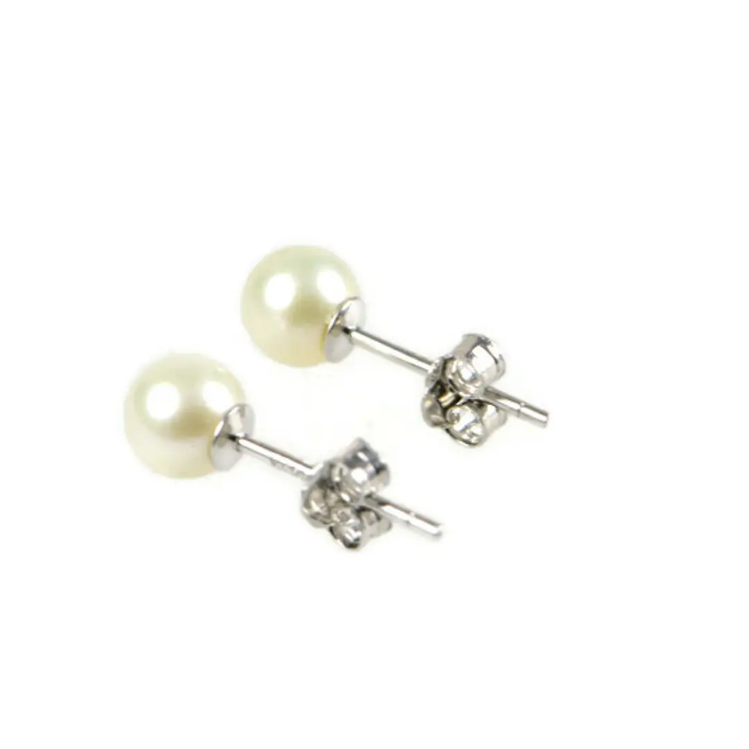 Freshwater Pearl Stud Earrings – AAA 4mm White Cultured Pearls, 925 Sterling Silver, Energy Healing Jewellery, Elegant Gift for Women – AqBeadsUk