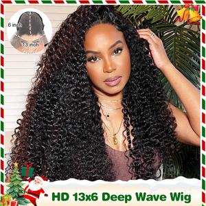 [Hot Sale] MOREFACE HD 13x6 Lace Front Wigs Human Hair Deep Wave Wig Human Hair Wigs 30 inch Curly Wave Transparent Lace Frontal Wigs for Women 180% Density Pre Plucked Baby Hair Free Samples UK 100% Human Hair Free Shipping to UK