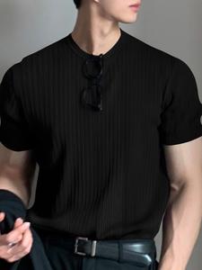 INCERUN Mens Mock Neck Short Sleeve Plain T-shirt Formal Work Business Tops Shirts