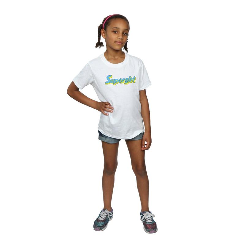 DC Comics Girls Supergirl Text Logo Cotton T-Shirt - White 4