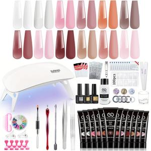 Long-lasting Poly Nail Gel Extension Kit, 1 Set 12 Colors Gel with UV Lamp, Nail Strengthen Builder with Soak-Off UV Gel, Manicure Salon Set, Polygel Nail Set, Polygel Nail Kit Nail Tech Supplies Nail Extensions Fake Nails Kit