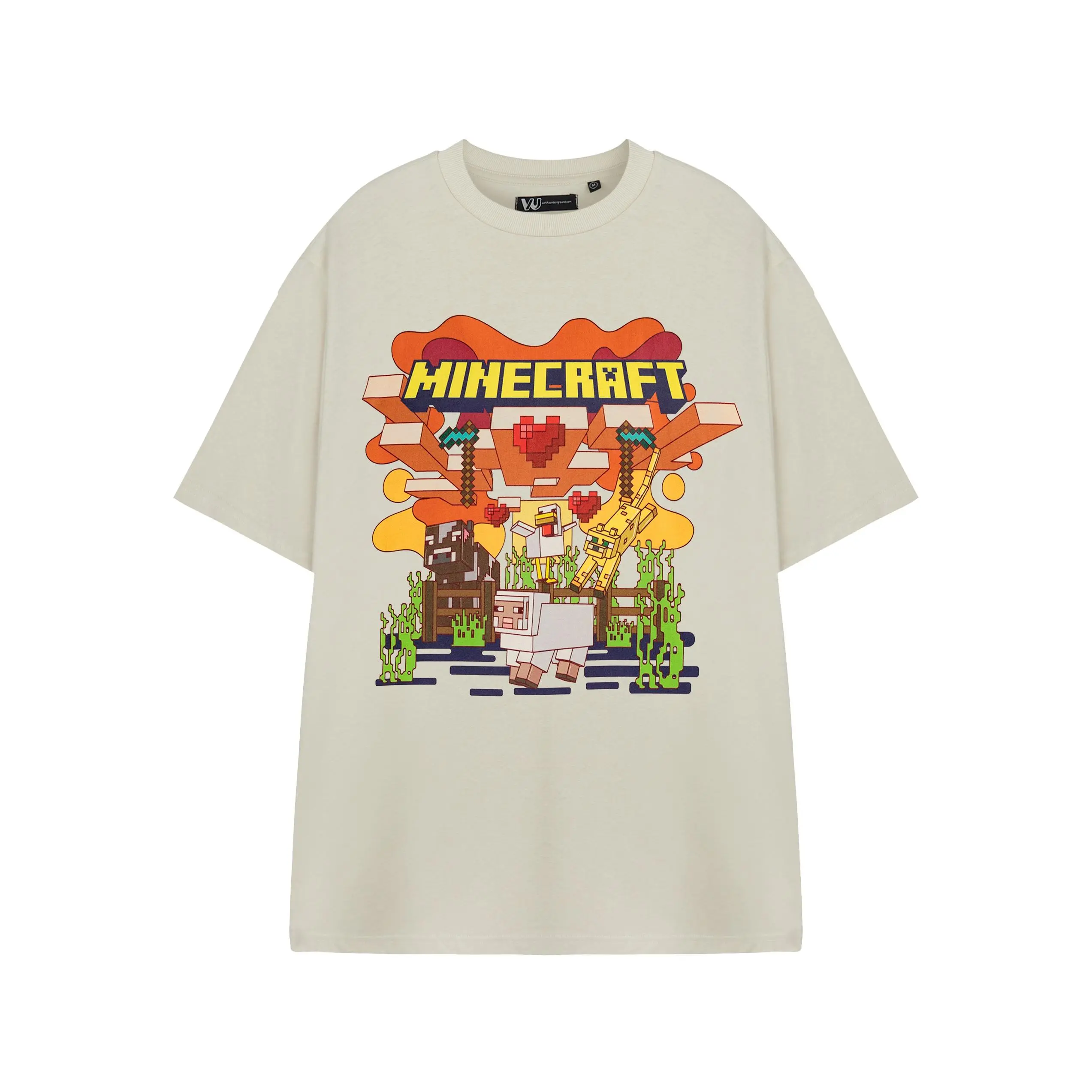 Vanilla Underground x Minecraft Womens Beige Heart Animals Short Sleeved T-Shirt