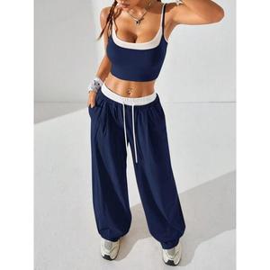 Two-Piece Set for Women Color Block 2-in-1 Camisole Top and Wide-Leg Pants Set Casual Sleeveless Top and Pocket Long Pants Women's Summer Outfit Women's Fitness Set Women's Casual Set Clothes Suits 2  piece  lounge  set spo 2  pcs travel  fi