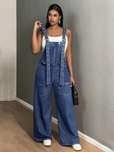 Women's Plain Denim Overalls, Casual Fashion Minimalist Loose Overalls Jumpsuits for Daily Wear, Ladies Clothes for All Seasons, Baggy Womenswear