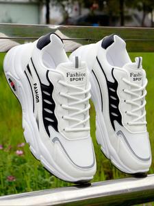 Men's Fashionable Patchwork Lace Up Low Top Sneakers, Casual Breathable Lightweight Non-slip Chunky Sneakers, Male All-match Round Toe Chunky Sneakers