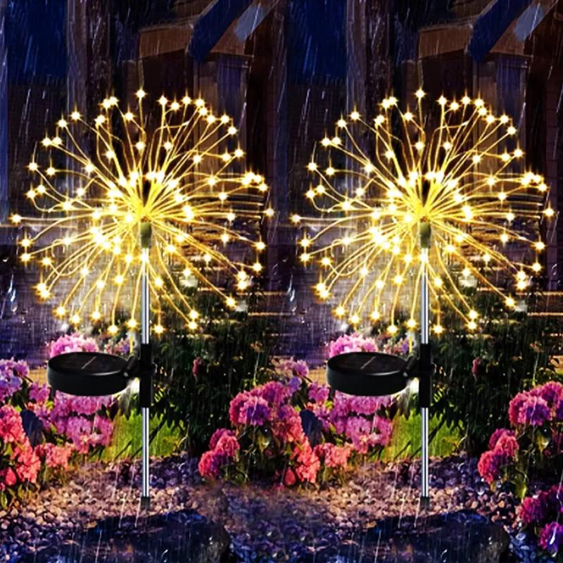 2PCS 120LED Solar Powered Firework Lamp Outdoor Stake Garden Decoration Lights 0
