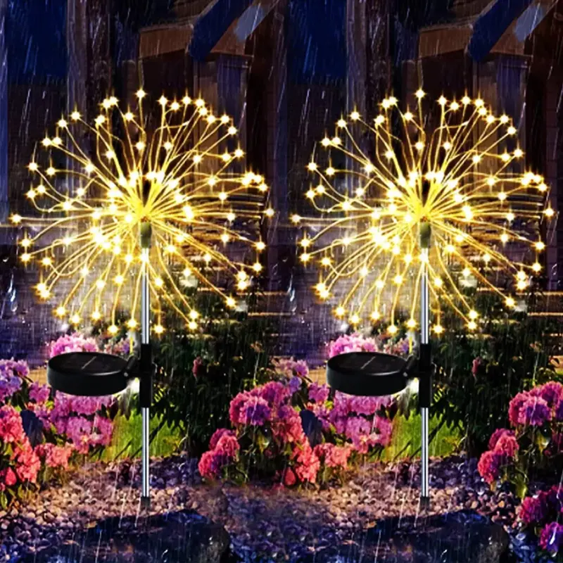 2PCS 120LED Solar Powered Firework Lamp Outdoor Stake Garden Decoration Lights 0