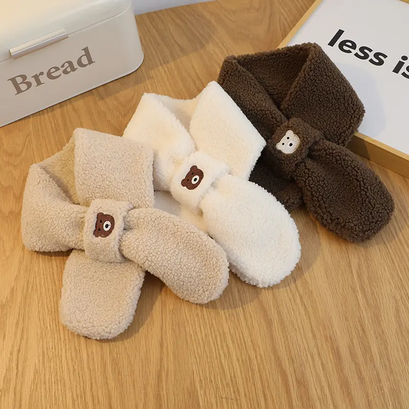 Bear Winter Baby Scarf Gloves Set Faux Lamb Wool Korean Warm Kids Neck Warmer Mittens Children Boys Girls Accessories 2-6Years 2