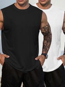 Men's Solid Racer Back Tank Top, Loose Casual Breathable Sleeveless Top for Summer, Men's Top for Gym Workout Running, Menswear