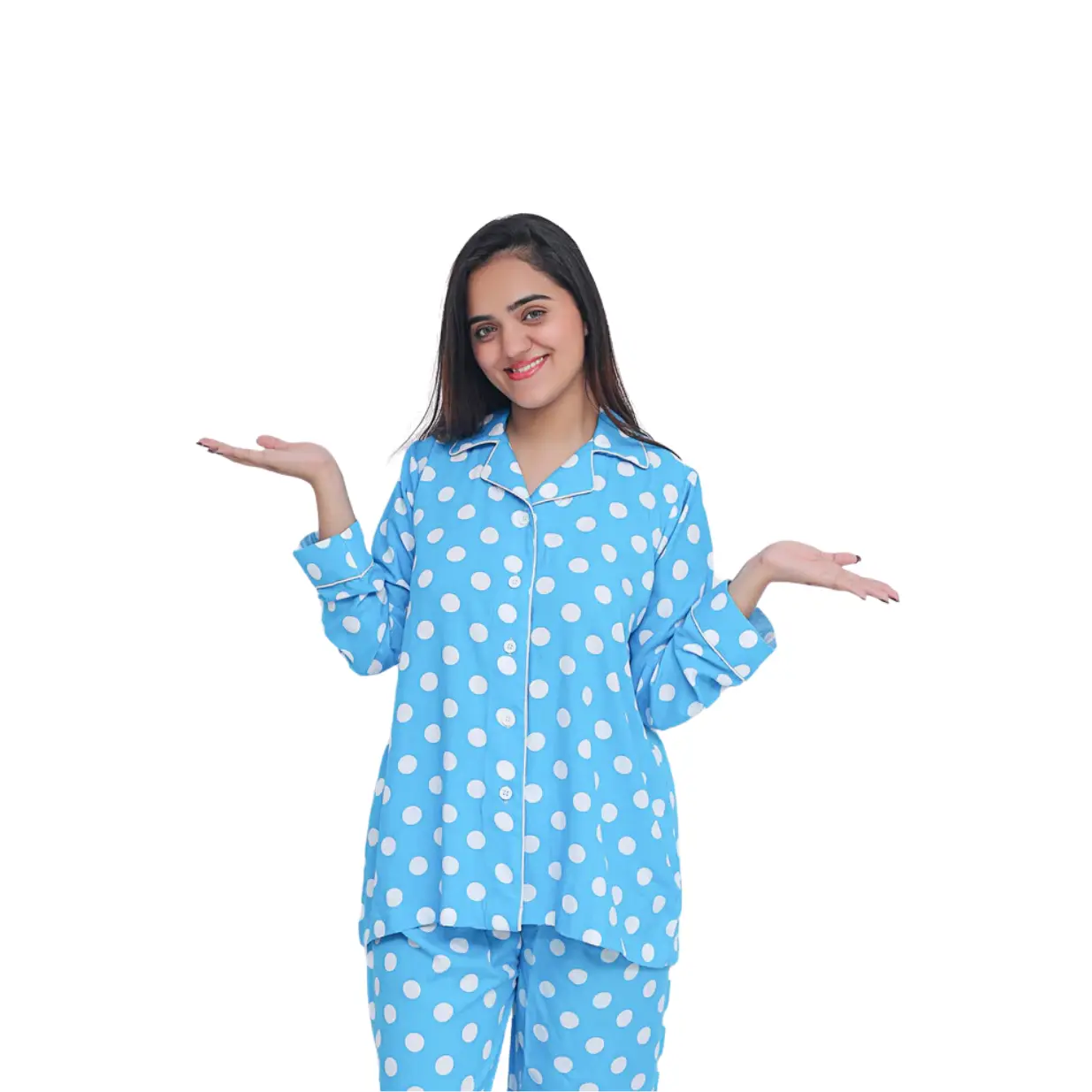 Polka Dot Pattern Linen Pyjama Set