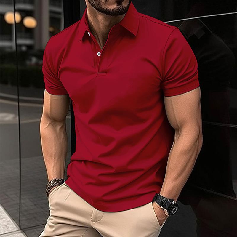 Product Introduction of JJ Summer Short Sleeve Polo Shirt Men Solid Color Button Lapel Button Top Cotton Fabric 8