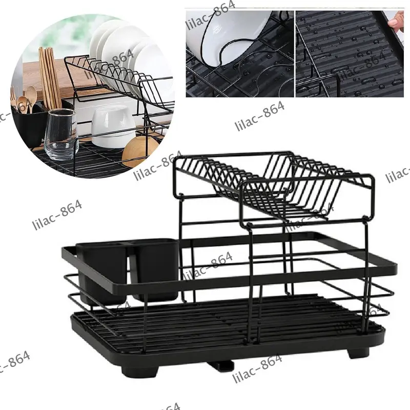 UK Large Kitchen Sink Dish Drainer Rack with Drip Tray and Plate Cutlery Holder 8